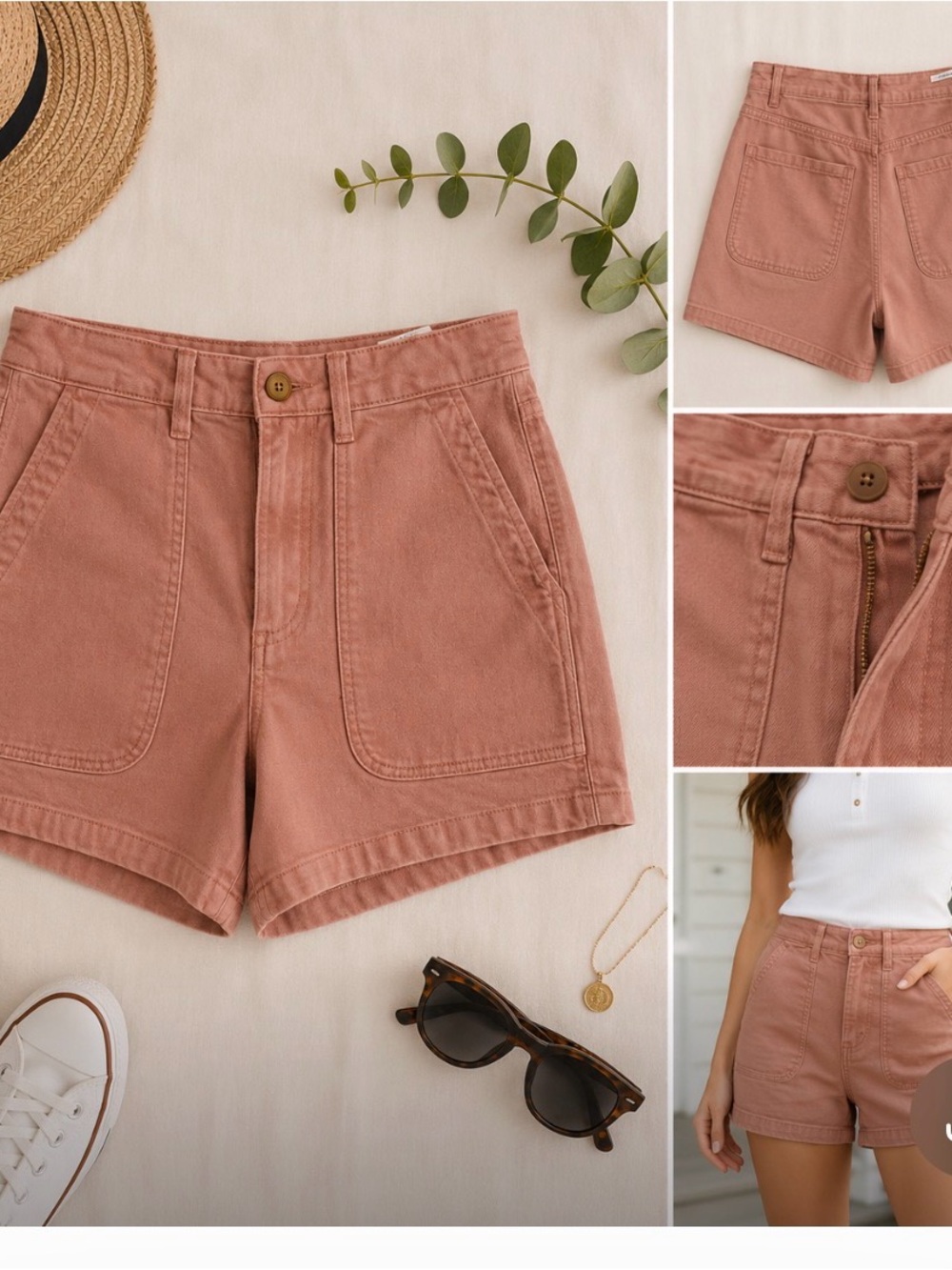 Dex High-Waist Utility Shorts in Dusty Rose